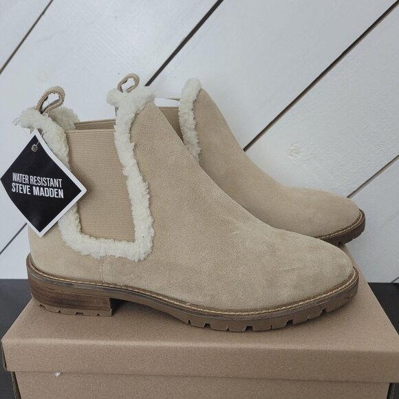 NWT Steve Madden Leopold-F Tan Suede Water Resistant Women's Ankle Boots Size 11 - Picture 1 of 10